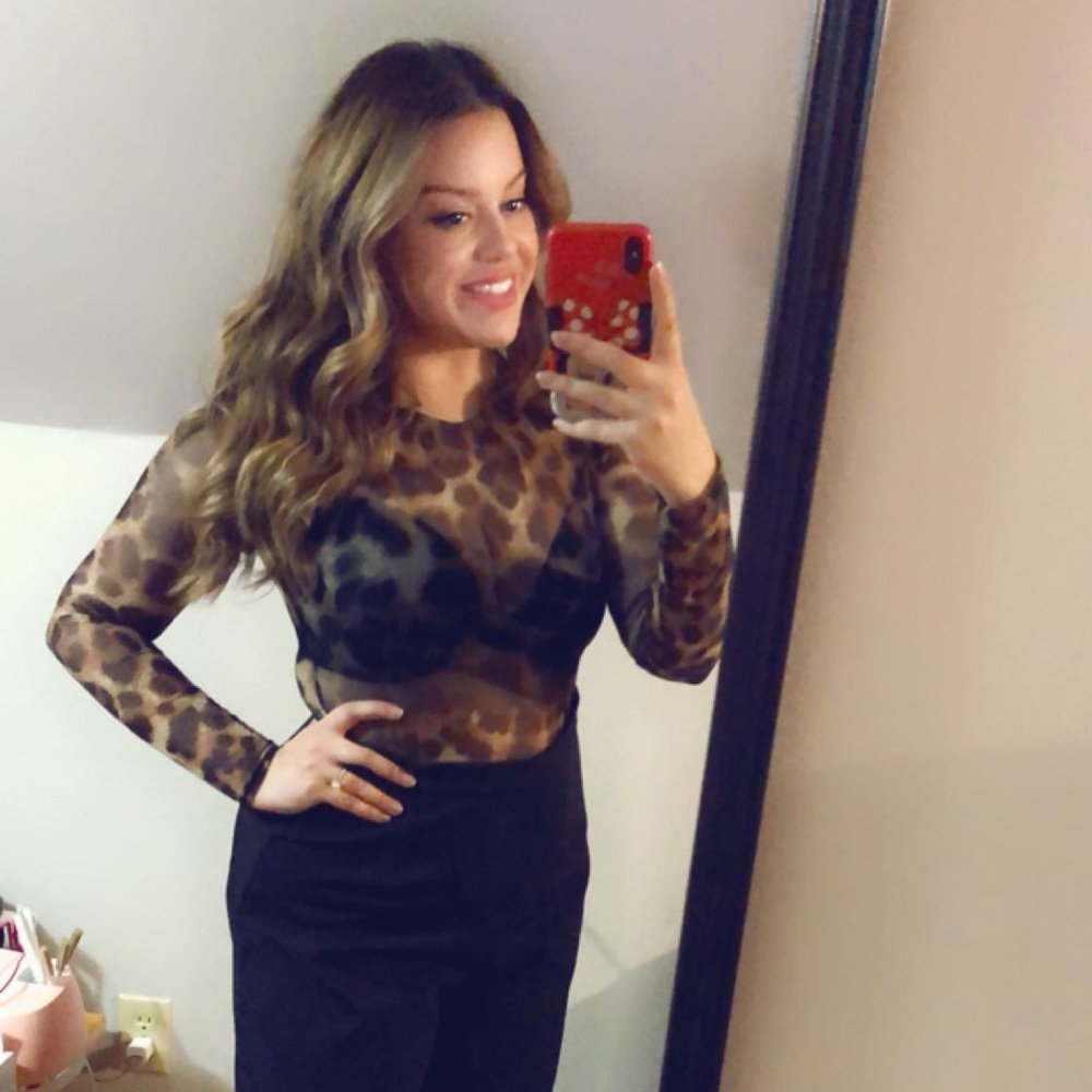Leopard print see through long sleeve body suit